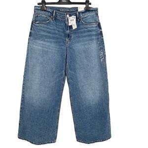 American Eagle Strigid Low-Rise Ultra Wide Leg Jeans 12 Short Med Tinted Indigo